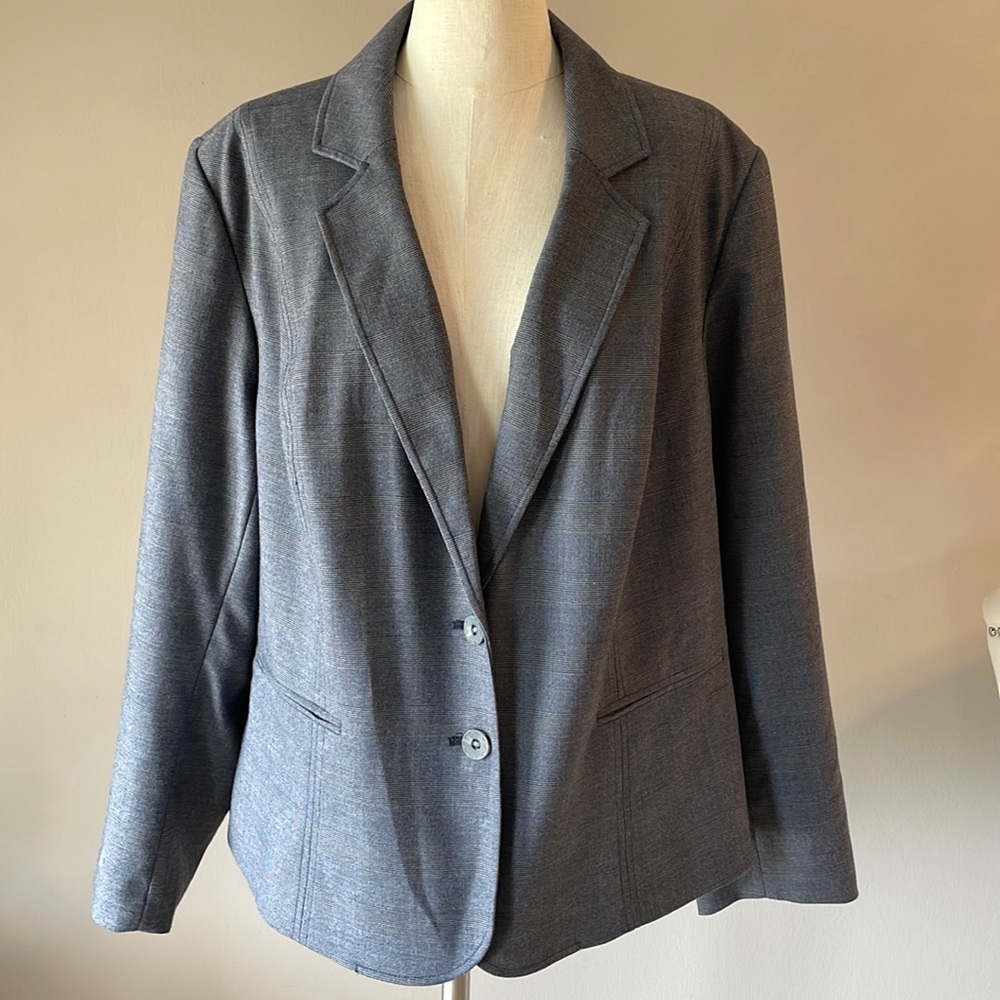 LANE BRYANT Tailored Stretch Plus blazer sleek jacket blue 2 button front sz 26